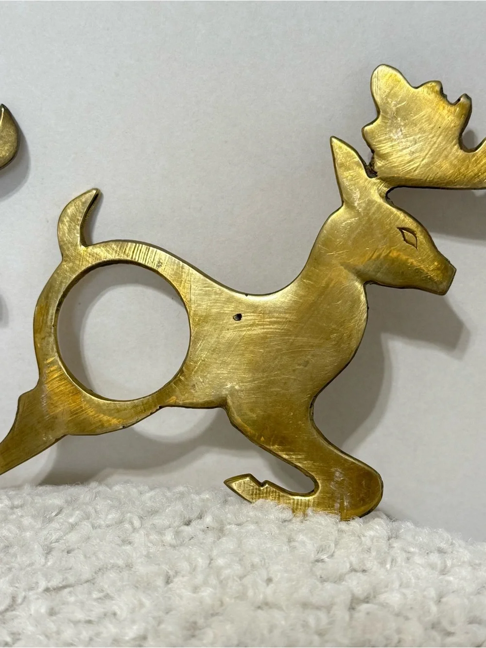 Set Of 10 Vintage India Brass Reindeer Napkin Rings Christmas Holiday Very Nice!